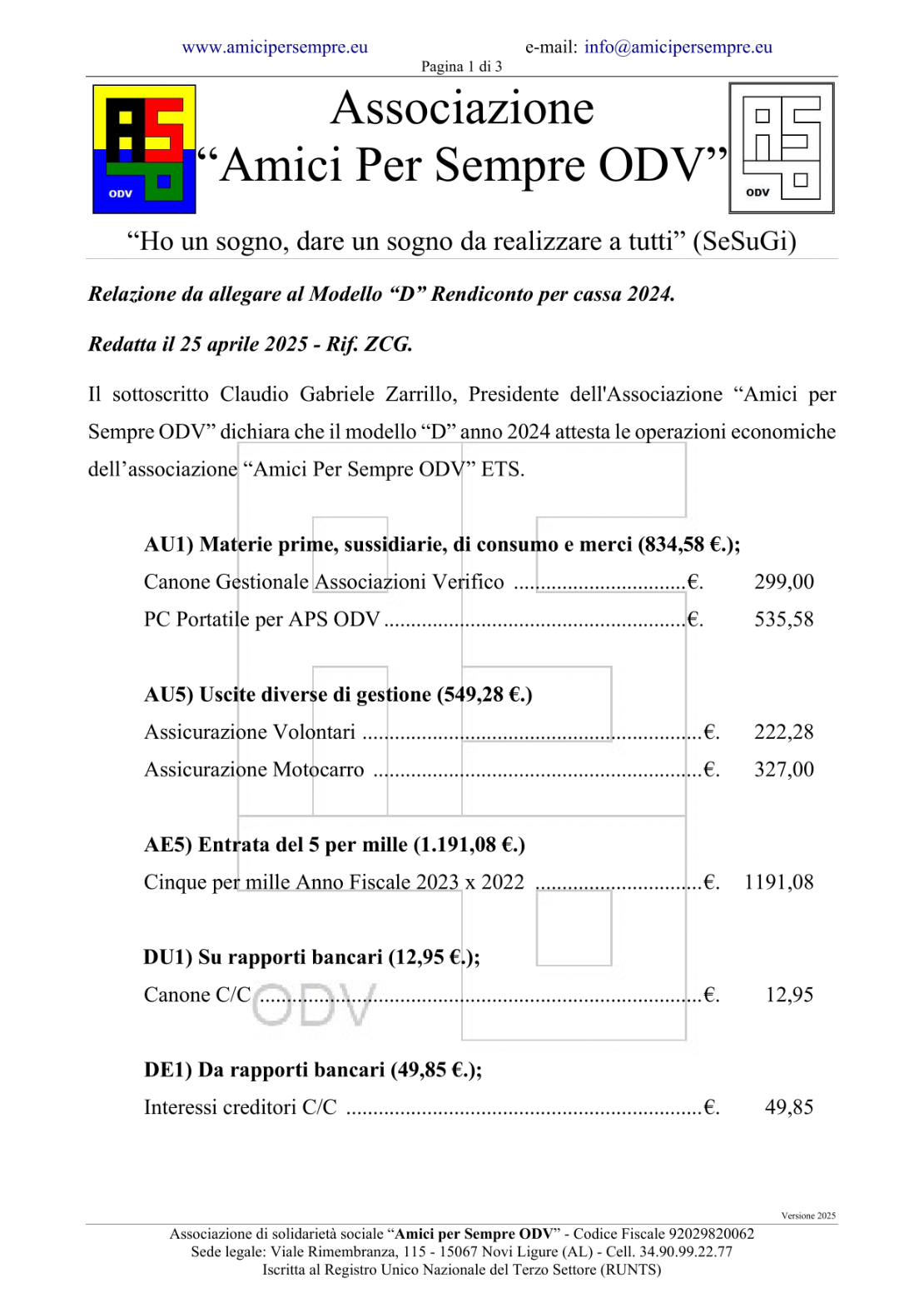 Rendiconto per cassa anno 2024- Mod. D Pag.2